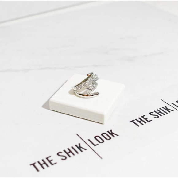 Silver Cubic Zirconia Crystal Geometric Adjustable Ring - Picture 10 of 14